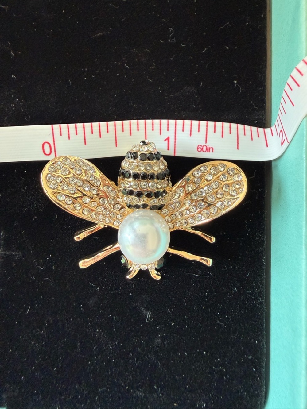 Gold Bee Brooch with Pearl and Black Crystal Accents - Women Jewelry - Picture 2 of 6